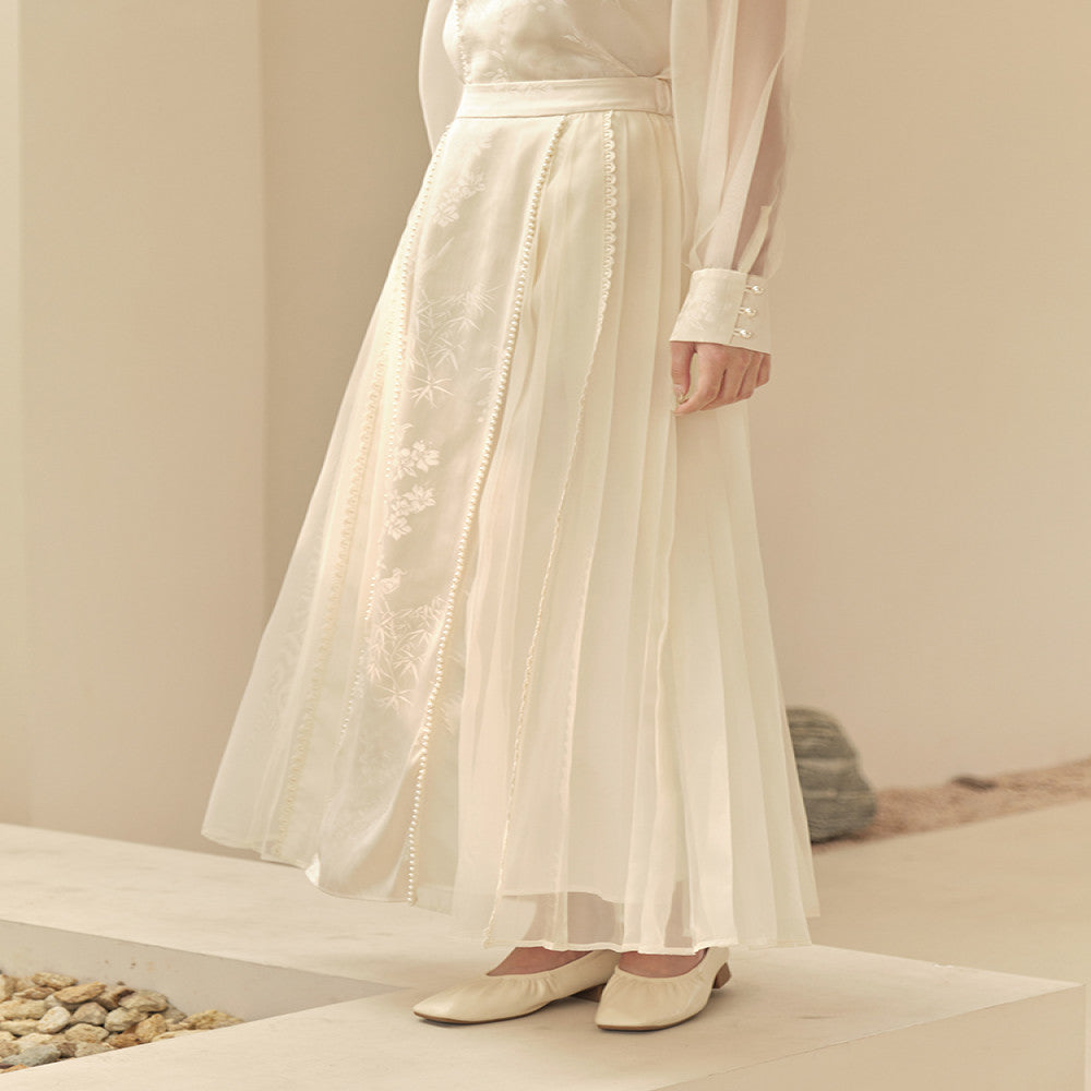 Mountain Colored Summer New Chinese Style Women s Clothing Improvement Qipao Top Zen Tea Clothes Rice White Half Skirt Set image 20