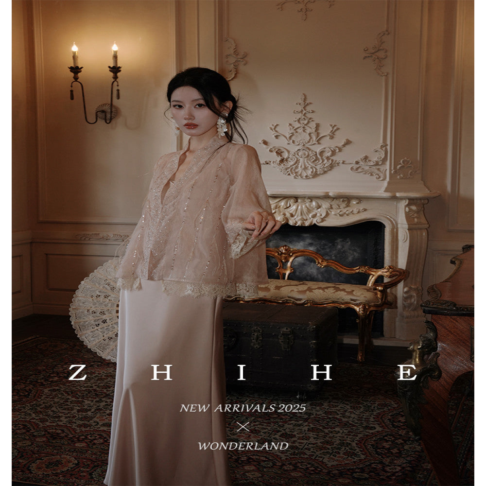 Wuyan Yihe Finger Silk Quietly Luxury Chinese Style Feather Silk Coat Satin Strap Skirt image 0