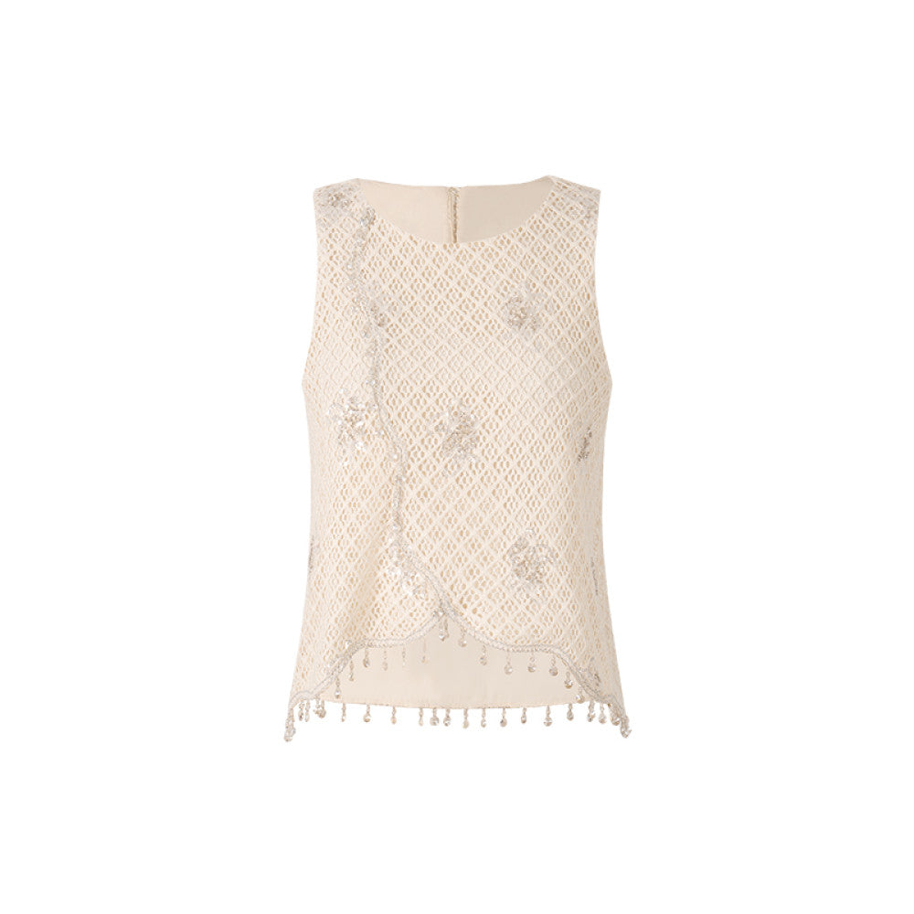 Wuyan Yihe Floating World Elegy Light Luxury Wind Style Su Two Wear Tank Top Hundred Fold Half Skirt Gold Set image 7