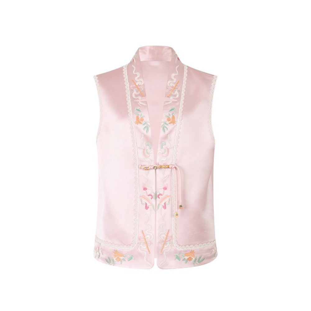 Wuyan Yihe Yingjin New Chinese style Acetic Acid Heavy Industry Embroidered Vest Tencel Pinched Cheongsam Dress image 10