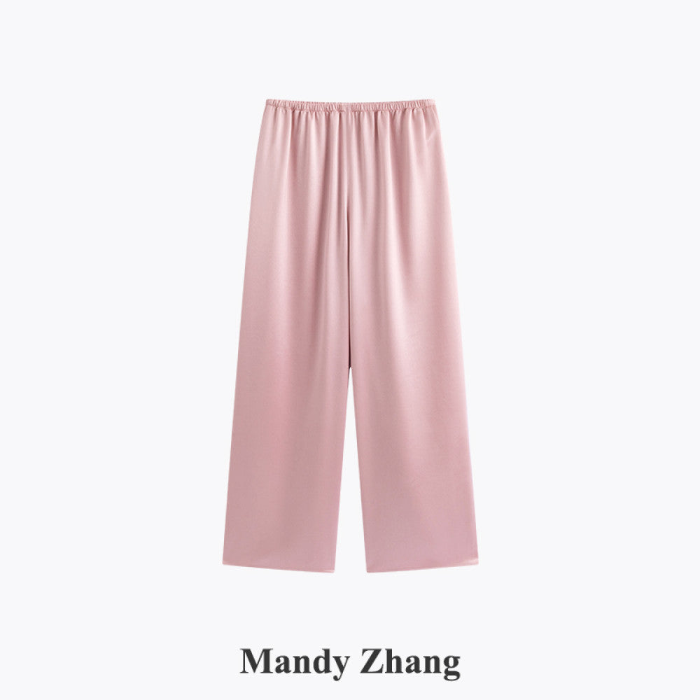 MandyZhang French CHIC Satin Acetate Straight Leg Casual Pants for Women s Summer Style Floor Pulling Wide Leg Long Pants image 10