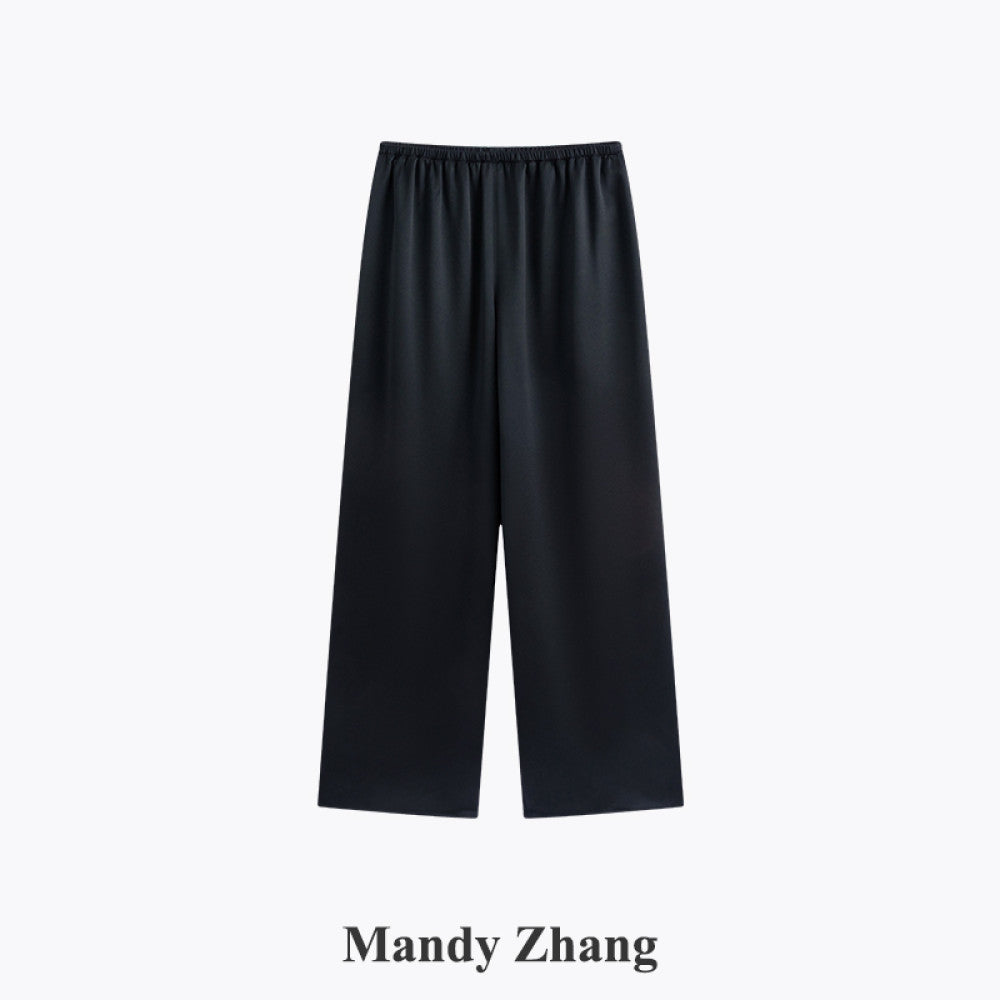 MandyZhang French CHIC Satin Acetate Straight Leg Casual Pants for Women s Summer Style Floor Pulling Wide Leg Long Pants image 30