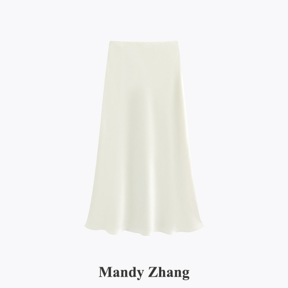 Mandy Zhang French style design acetic acid half skirt for women slim and high end temperament high waisted A line skirt image 7