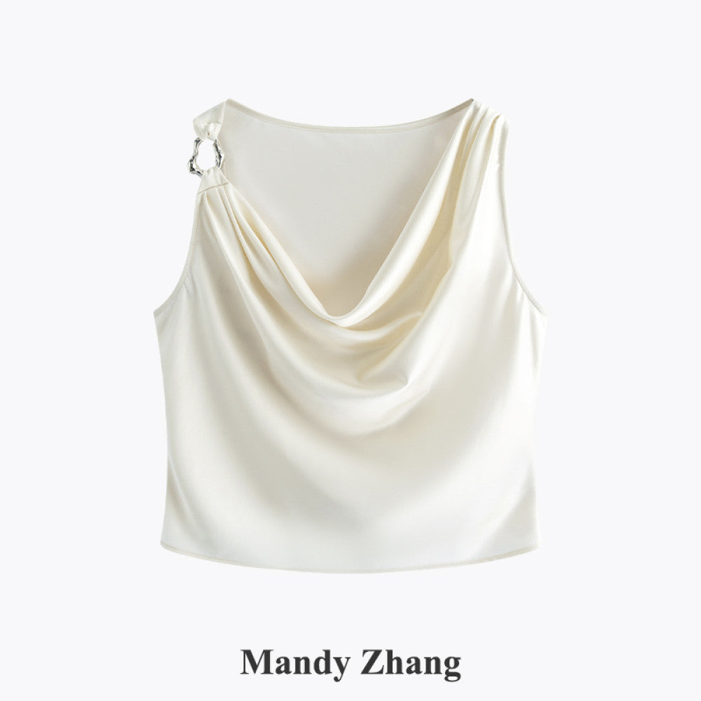 Mandy Zhang French style design acetic acid half skirt for women slim and high end temperament high waisted A line skirt image 16