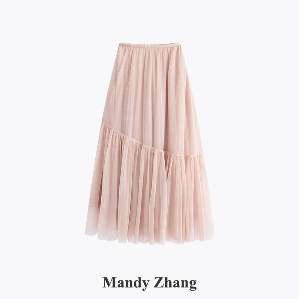 Mandy Zhang White Moonlight Charm A line White Half length Skirt for Women Autumn High End Three layer Mesh Long Skirt image 14
