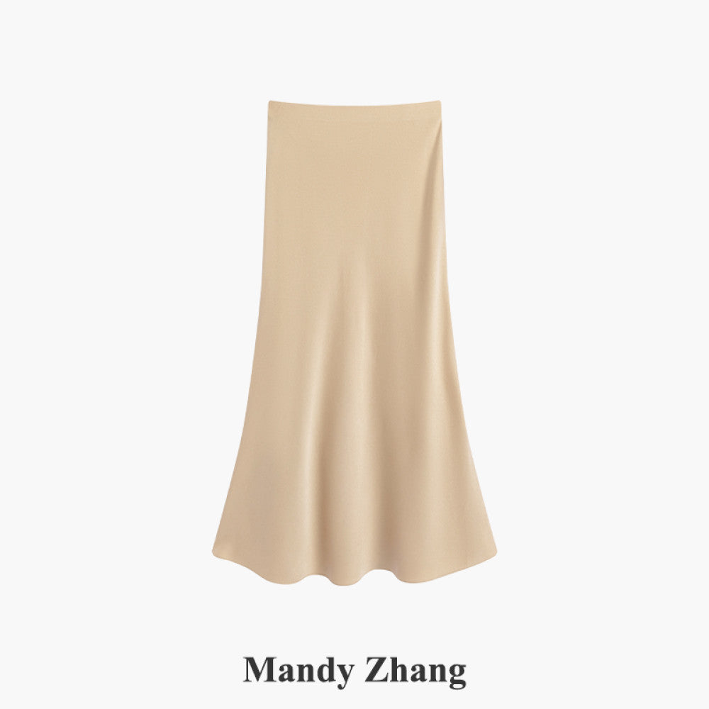 MandyZhang French CHIC Heavy Pink Acetate Satin Fishtail Half length Skirt for Women Summer Falling Long Skirt image 21
