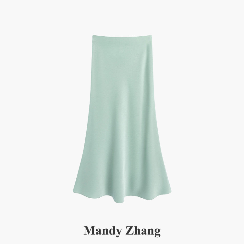 MandyZhang French CHIC Heavy Pink Acetate Satin Fishtail Half length Skirt for Women Summer Falling Long Skirt image 30