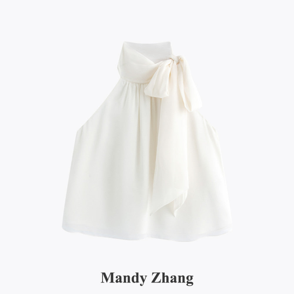 MandyZhang elegant temperament bow ribbon top for women s summer design pink hanging neck sleeveless vest image 21