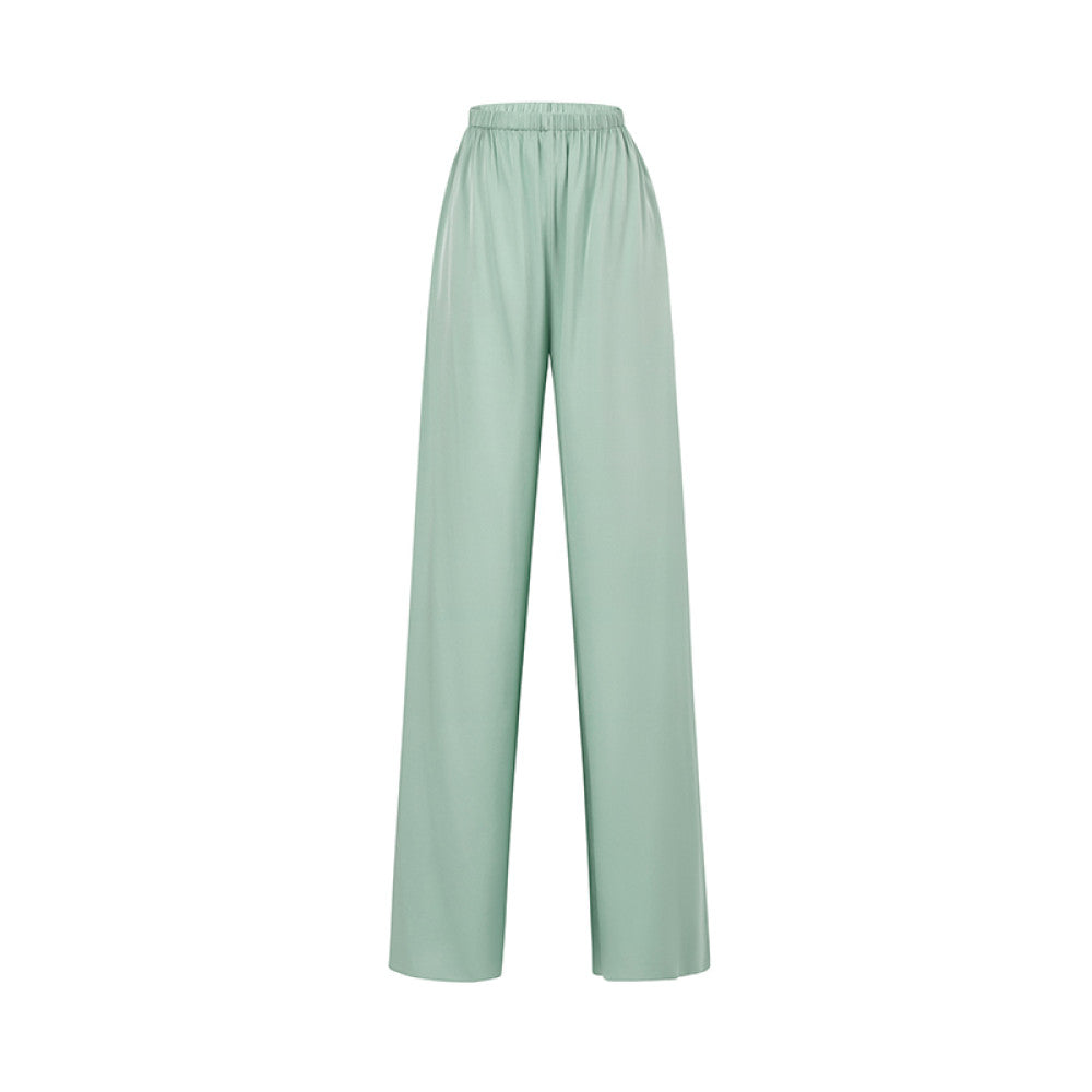 SUK light yarn sways Mulberry silk small stand up collar design hanging neck sleeveless vest top wide leg pants set image 29