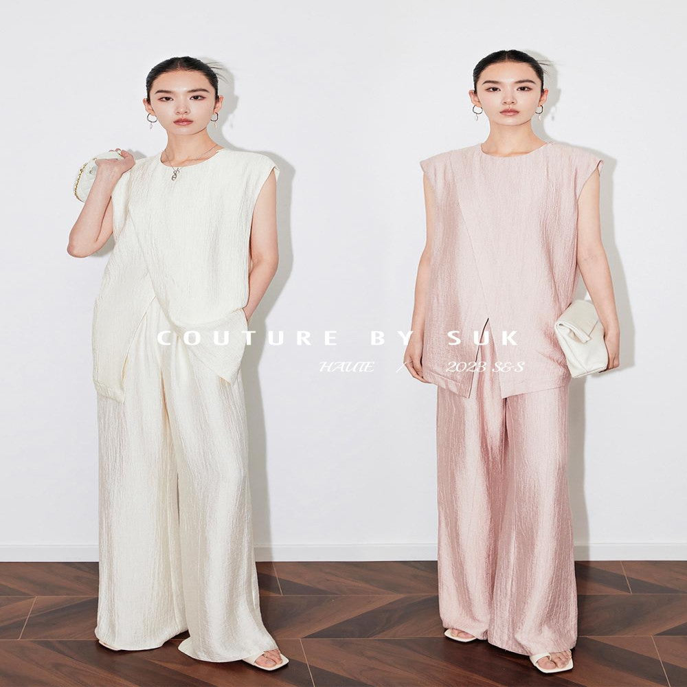 SUK Art Vienna Women s set 2025 new summer outfit white niche suit vest pants two piece set image 1