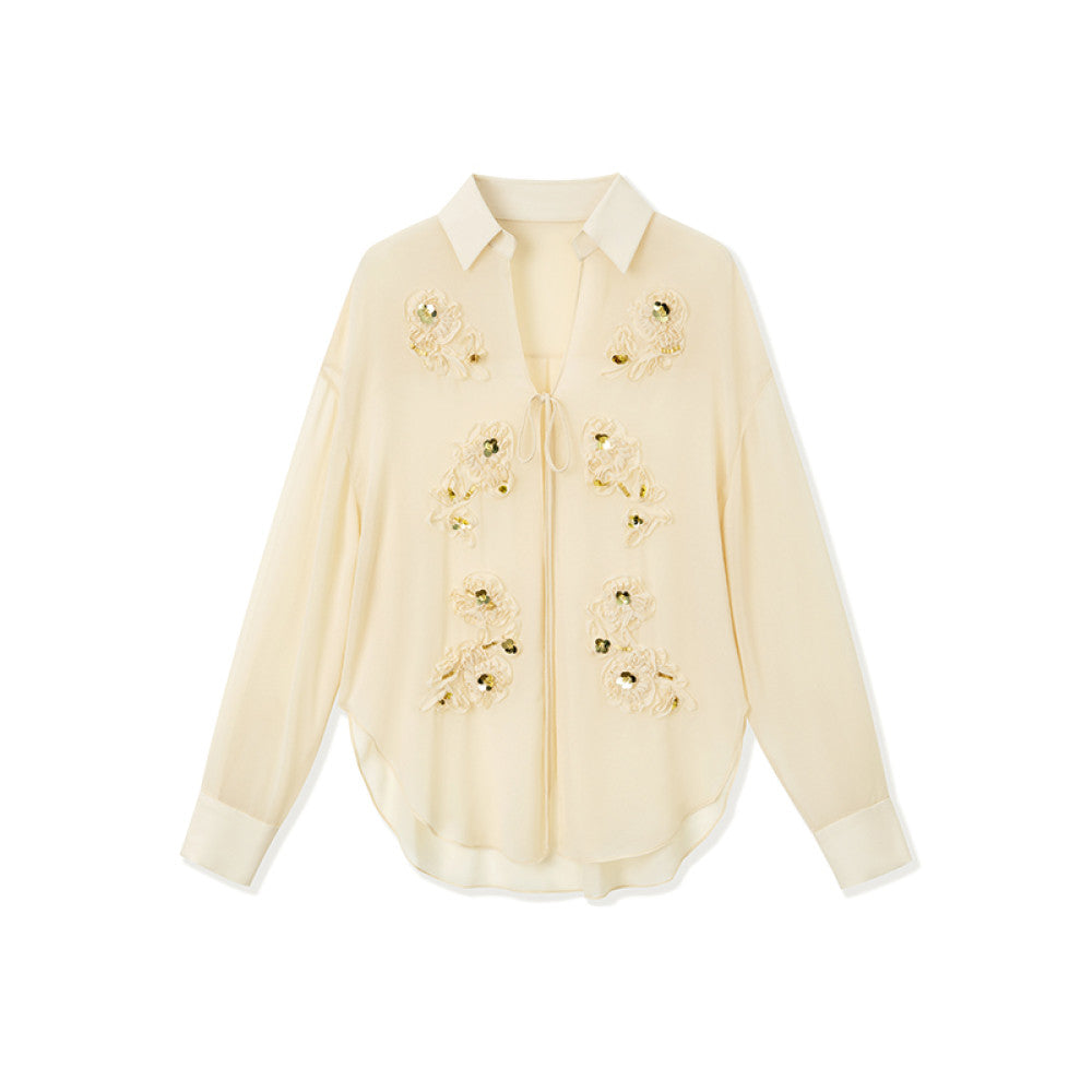 SUK Capital Smoke and Clouds French style three dimensional floral long sleeved shirt with suspender and dress inside white fashionable suit for women image 22