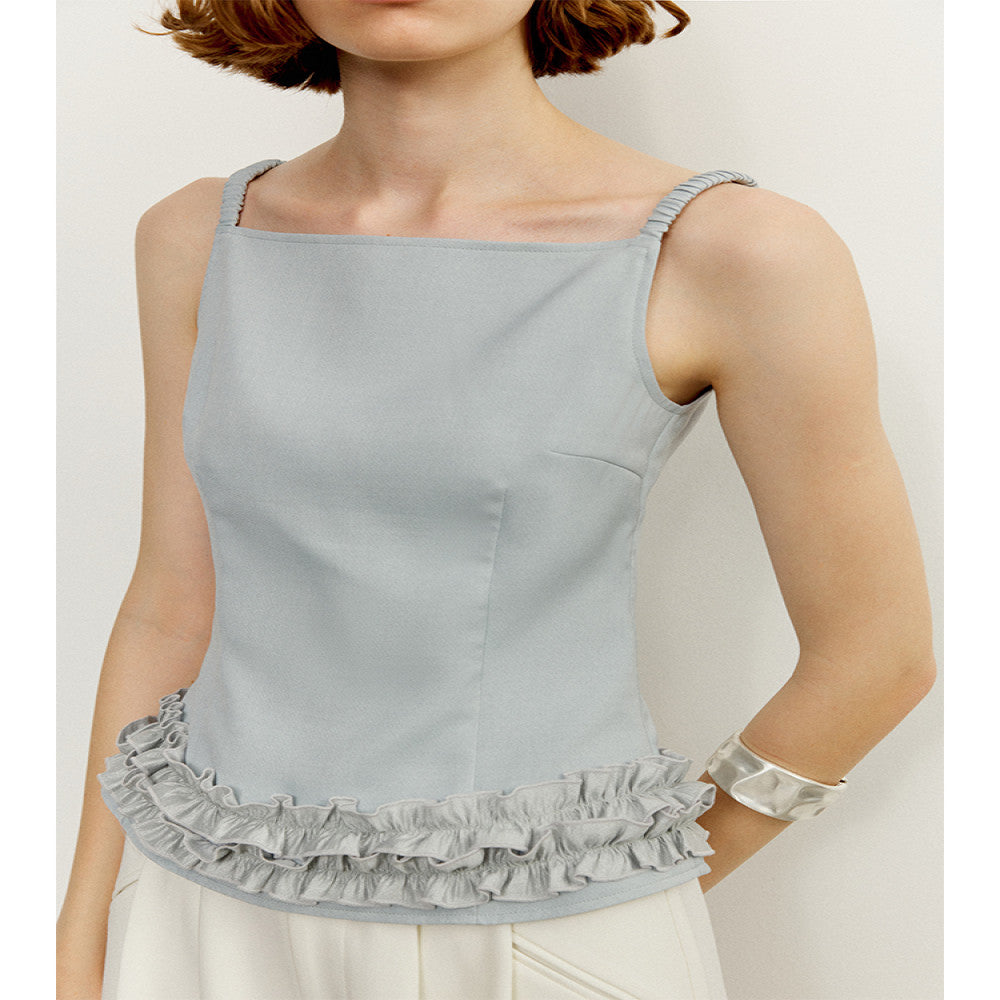 Someone sometimes wears a blue camisole vest with a straight collar and a simple wooden ear for women image 2