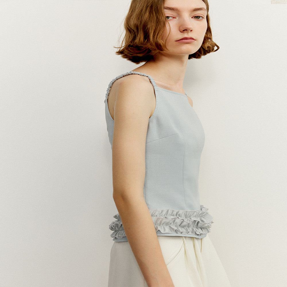 Someone sometimes wears a blue camisole vest with a straight collar and a simple wooden ear for women image 3