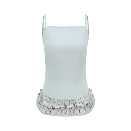 ASAYA4454 - Ruffle Hem Strappy Top in Mist Blue 🌫️🎀
