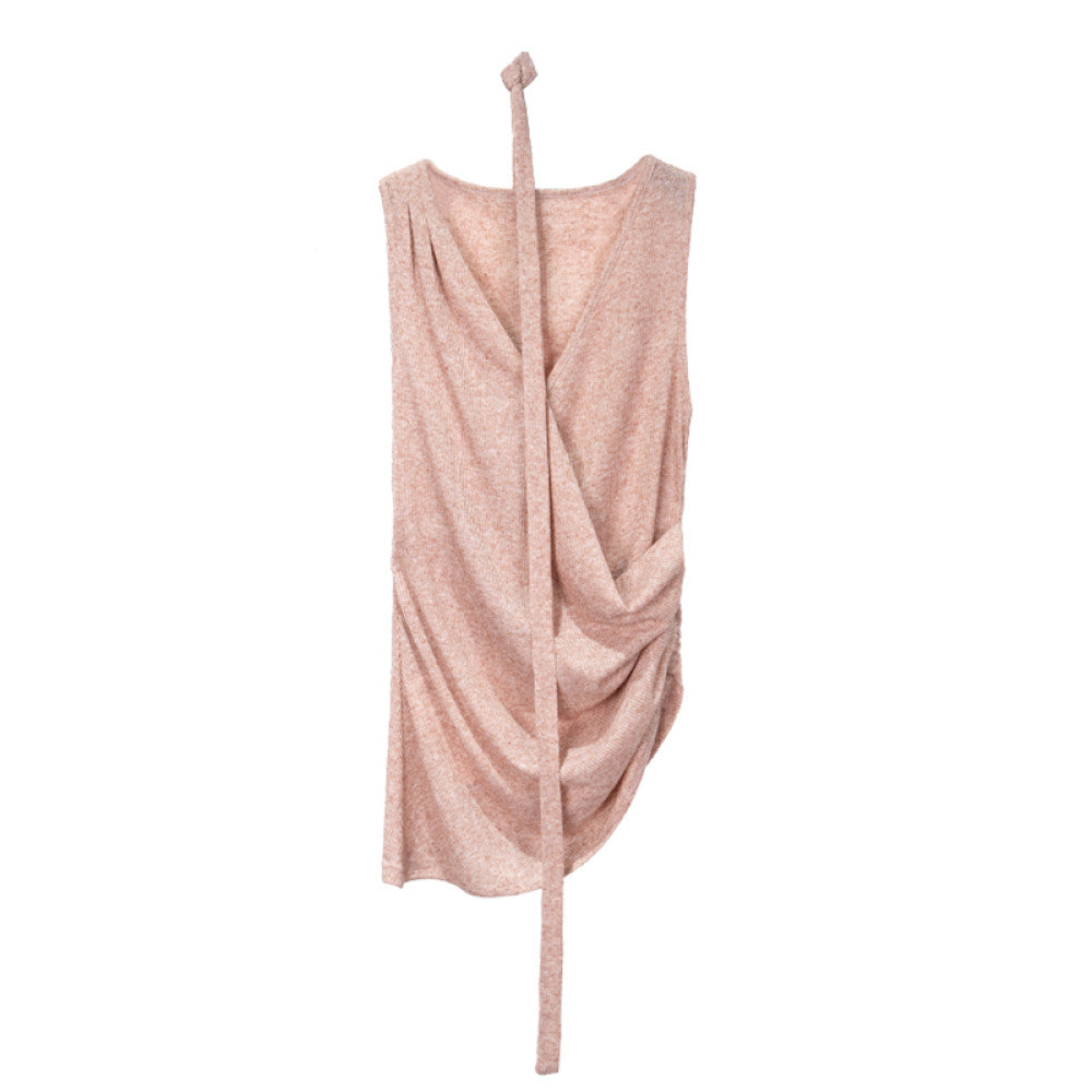 Someone Sometimes Original Asymmetric Hem Side Waist Fold Waist Strap Tank Top Hanging Neck Top image 7