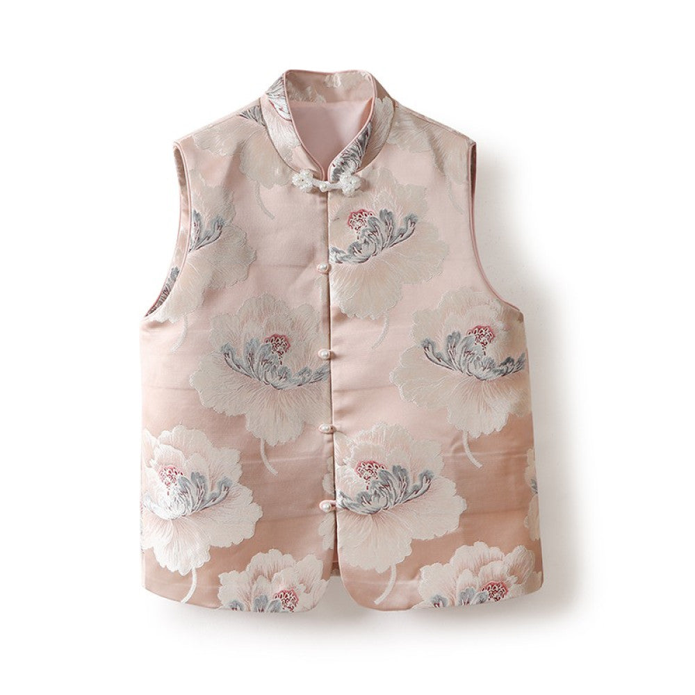 Spot national color Tianxiang new Chinese style standing collar loose silhouette folded sleeves peony flower satin jacquard embroidery jacket image 14