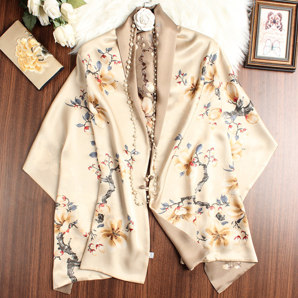 High end double sided silk shawl button cheongsam outer wear mulberry silk scarf dual use spring autumn summer silk scarf for mother image 2