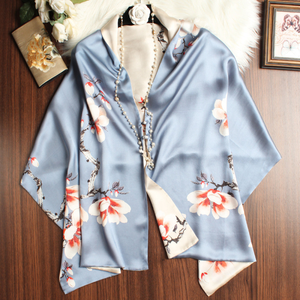 ASAYA4379 - Double-Sided Floral Silk Shawl with Toggle Buttons 🌿🕊️