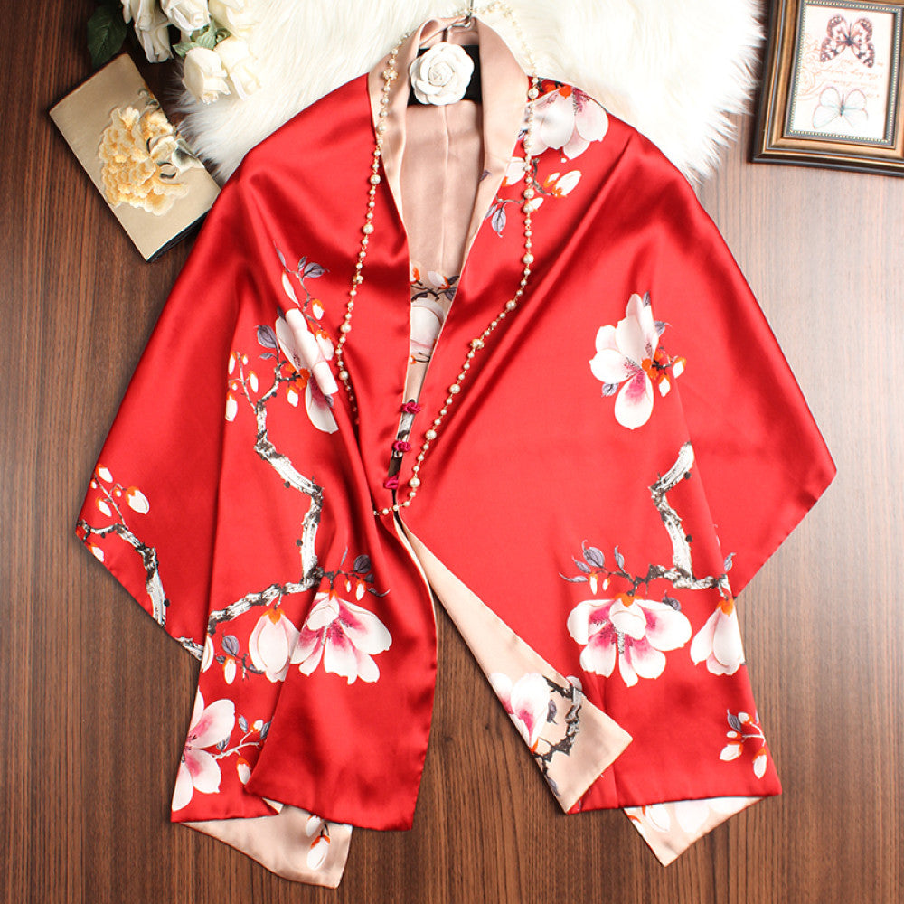 ASAYA4379 - Double-Sided Floral Silk Shawl with Toggle Buttons 🌿🕊️