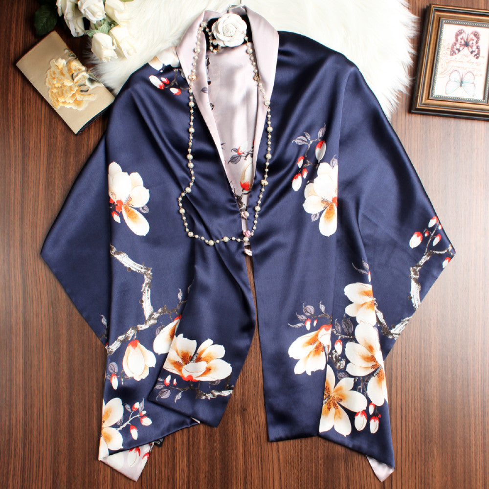 ASAYA4379 - Double-Sided Floral Silk Shawl with Toggle Buttons 🌿🕊️