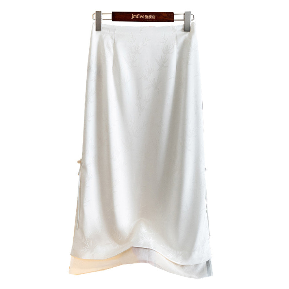 Satin acetate silk Chinese style half skirt for women in spring and summer 2025 new Chinese bamboo leaf jacquard plate buckle long skirt for women image 22