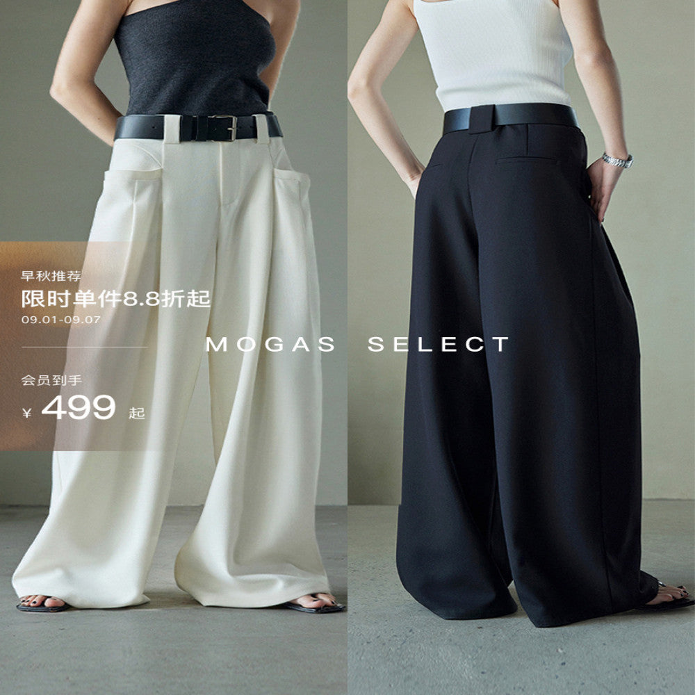Ready Stock Mogas Long Legs Artifact Fashionable Double Pleated Design Large Pocket Wide Leg Pants Women Spring and Autumn Free PU Belt image 19