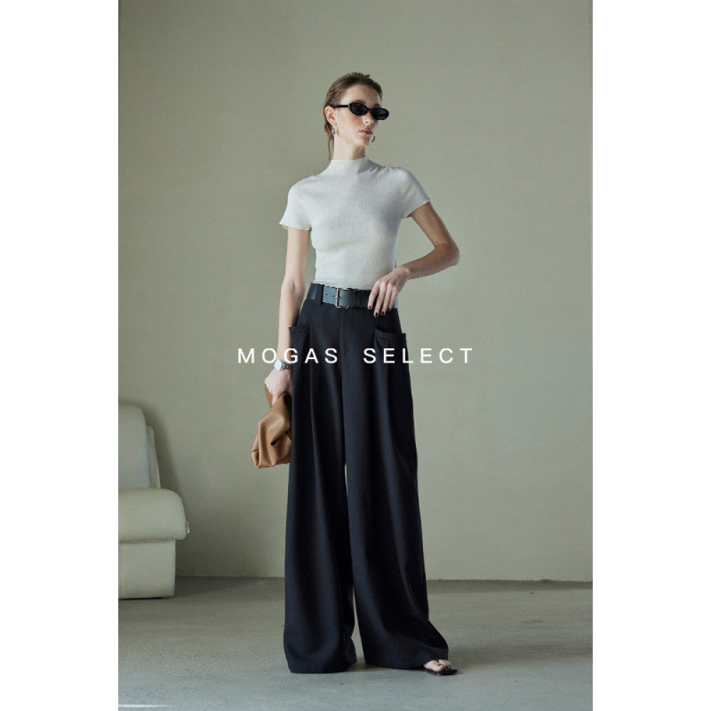 Ready Stock Mogas Long Legs Artifact Fashionable Double Pleated Design Large Pocket Wide Leg Pants Women Spring and Autumn Free PU Belt image 36