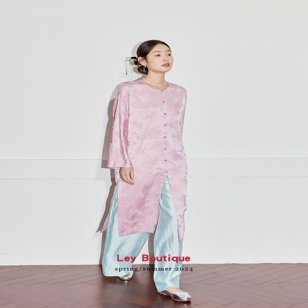 2025 Early Spring New Chinese Satin Jacquard Long Skirt Celebrity Daughter Temperament Slim Front Medium Long Dress Women image 0
