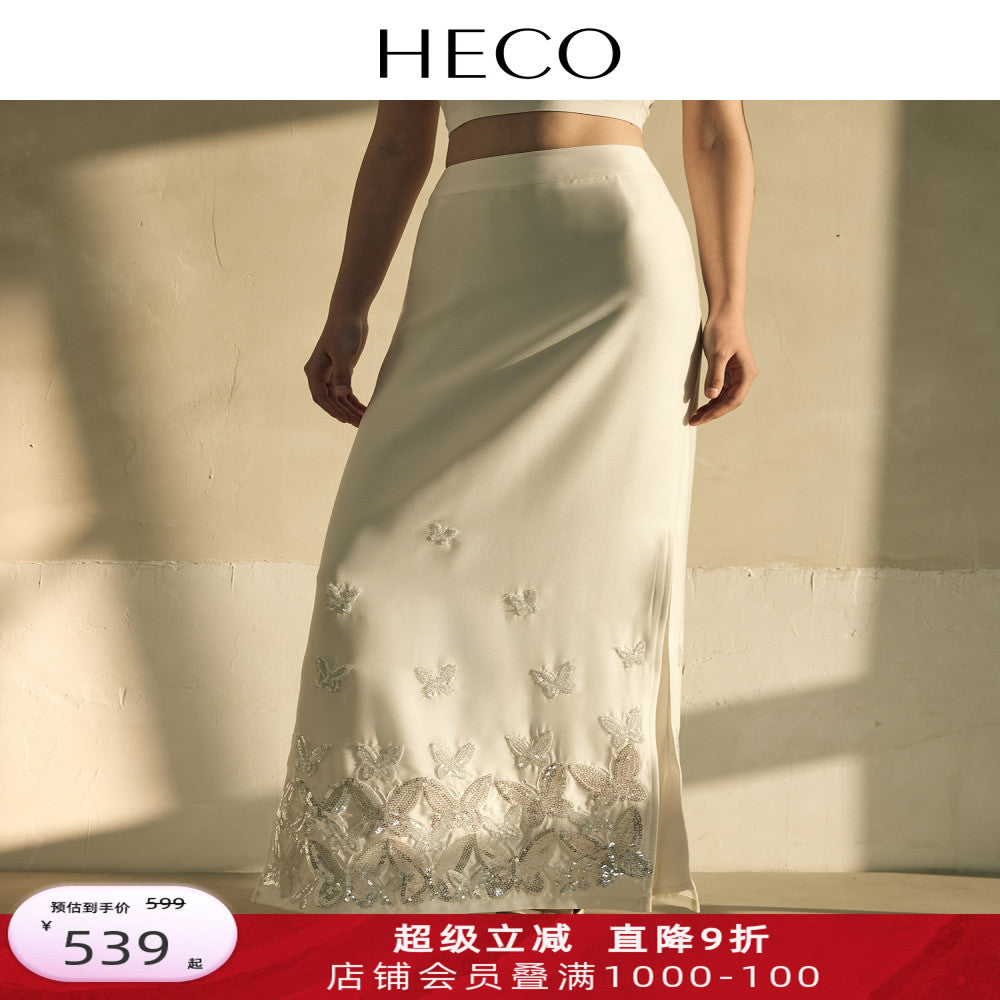 HECO Yiluodiemeng New Chinese style acetate butterfly embroidery high waist straight skirt for women in autumn image 1
