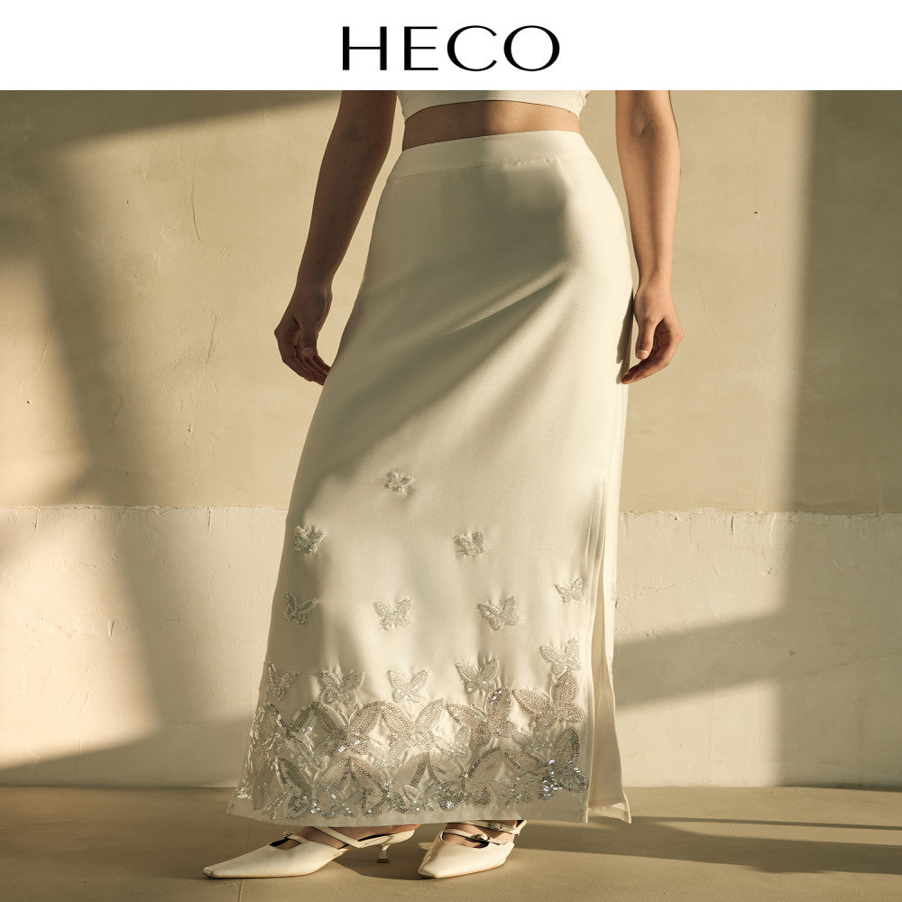 HECO Yiluodiemeng New Chinese style acetate butterfly embroidery high waist straight skirt for women in autumn image 18
