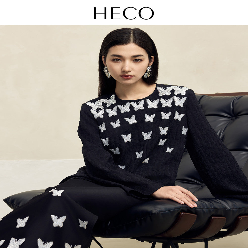 HECO Yiluodiemeng New Chinese style acetate butterfly embroidery high waist straight skirt for women in autumn image 26