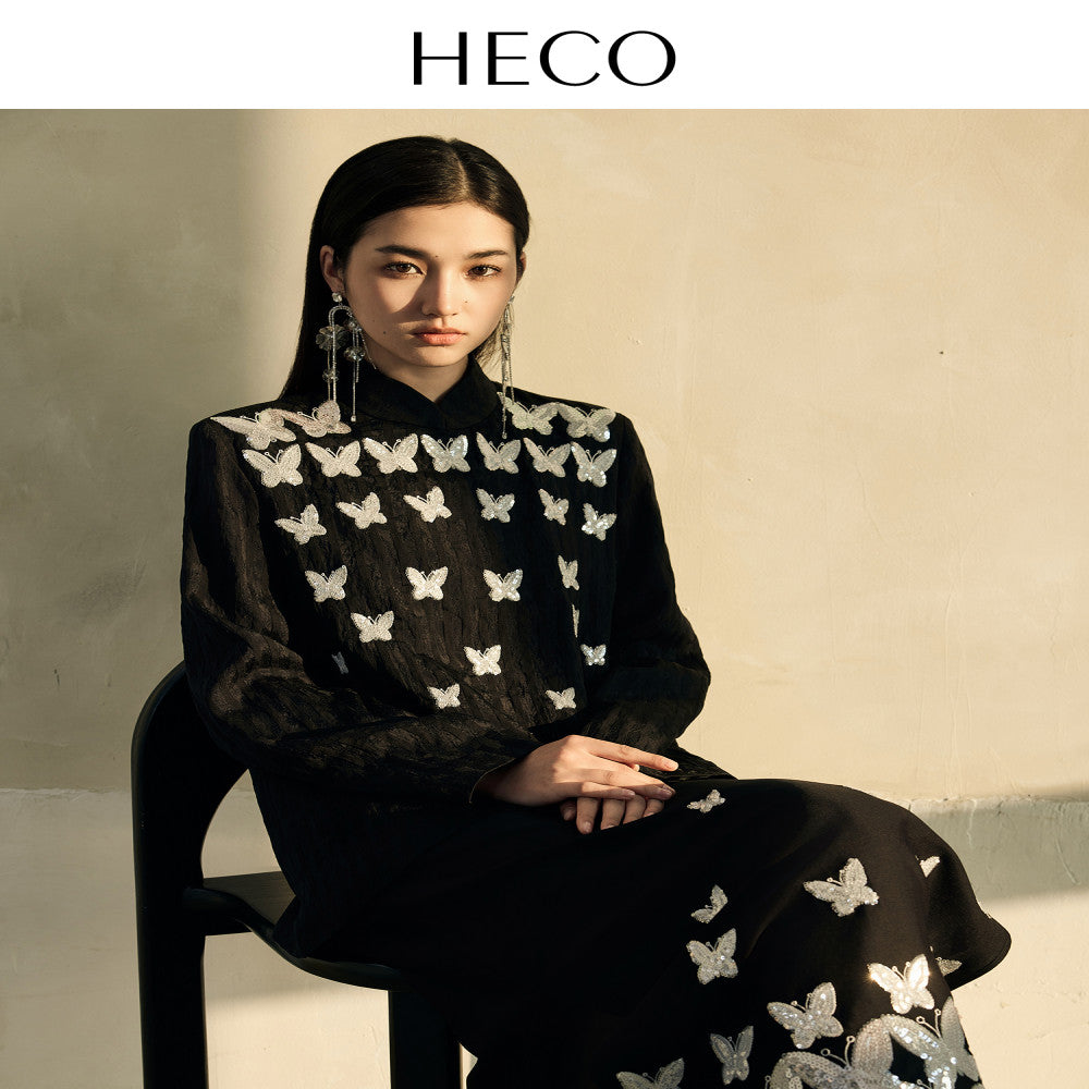HECO Yiluodiemeng New Chinese style acetate butterfly embroidery high waist straight skirt for women in autumn image 40