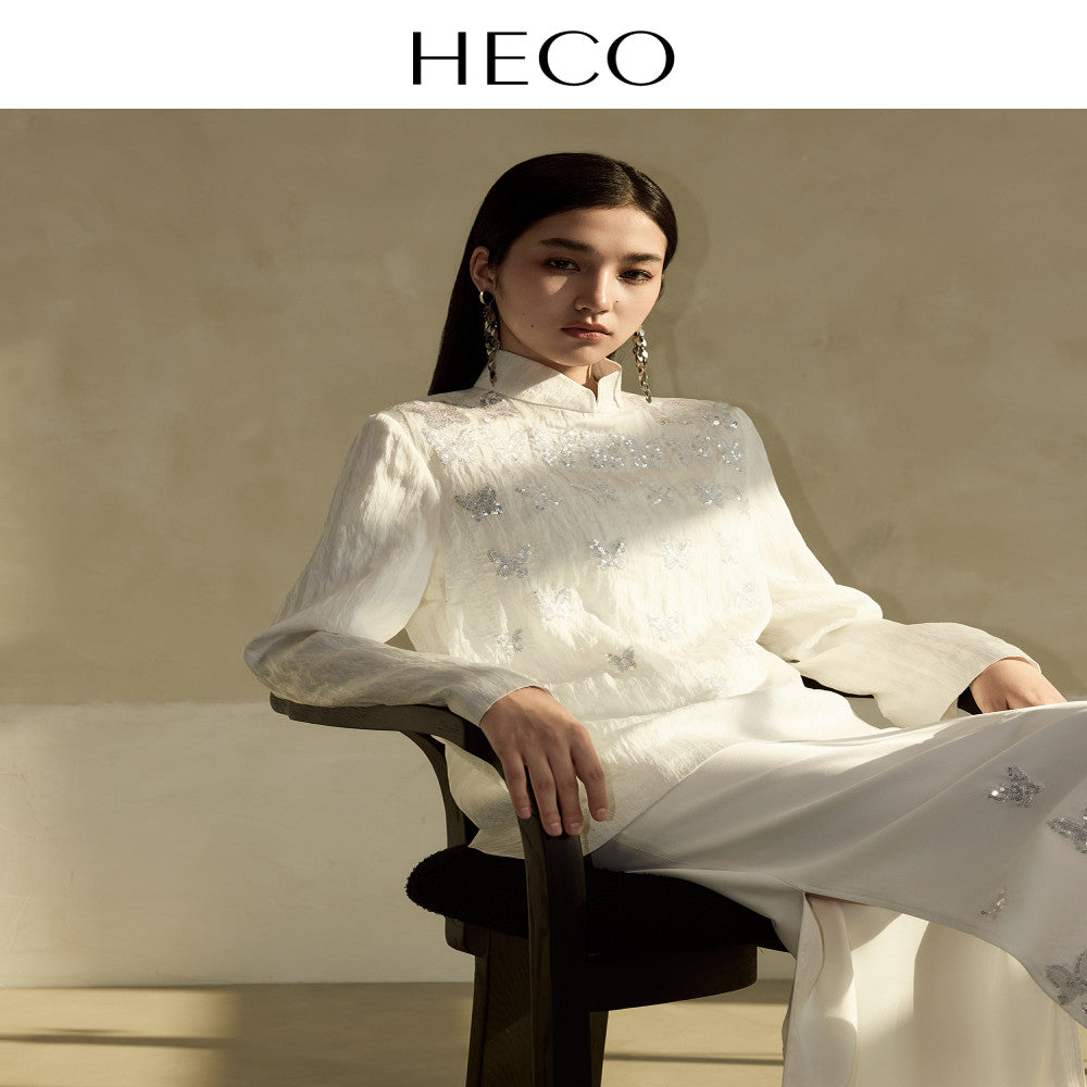 HECO Yiluodiemeng New Chinese style acetate butterfly embroidery high waist straight skirt for women in autumn image 47
