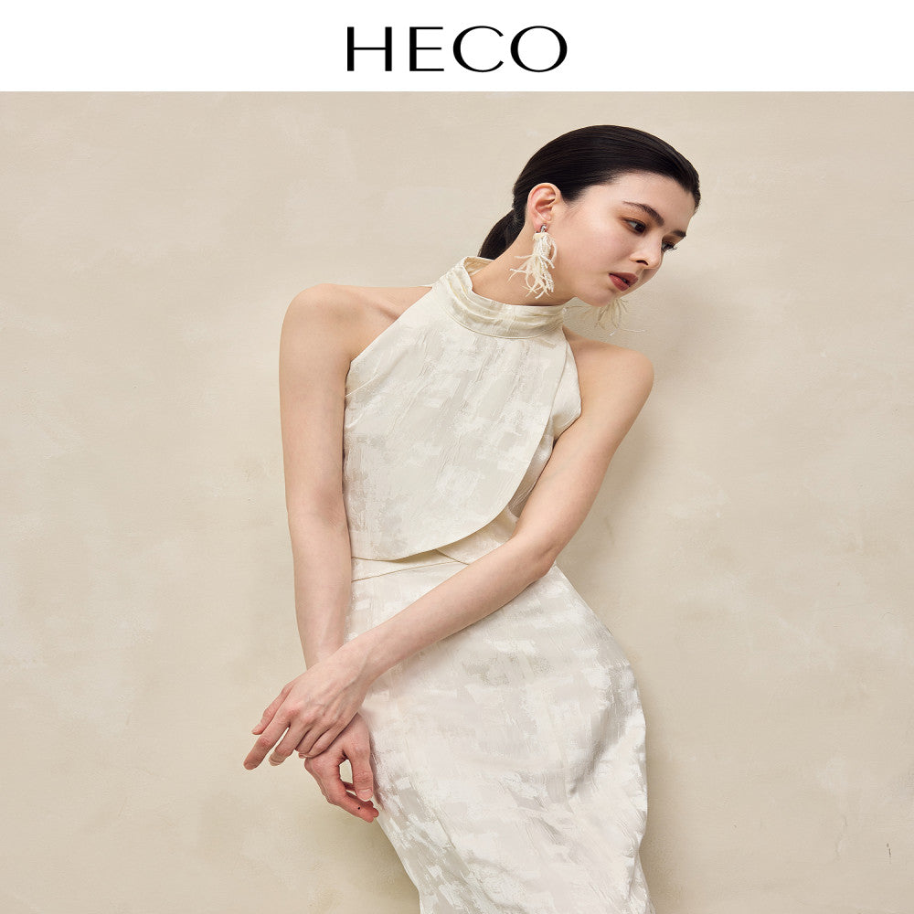 HECO Yunshan ink dyed new Chinese summer new product rayon cross slit pile collar vest top suit for women image 9