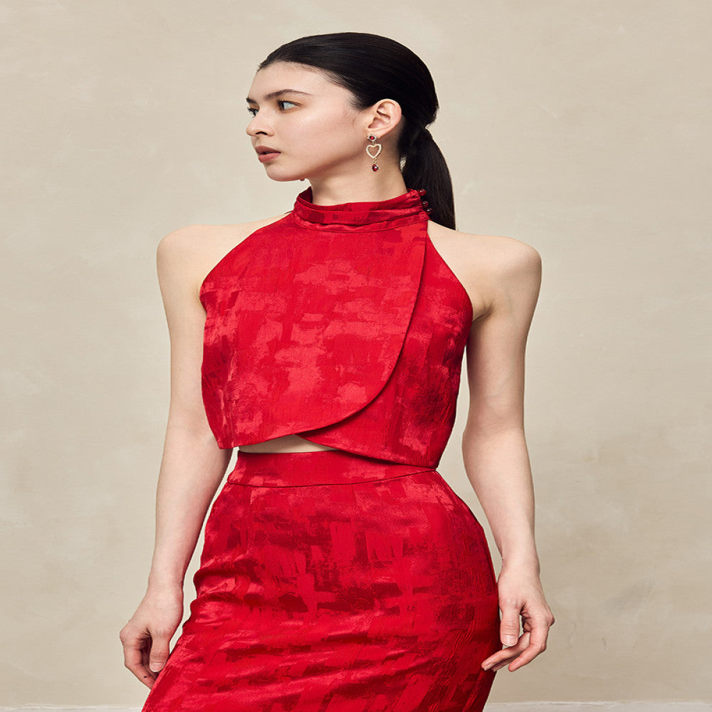 HECO Yunshan ink dyed new Chinese summer new product rayon cross slit pile collar vest top suit for women image 17
