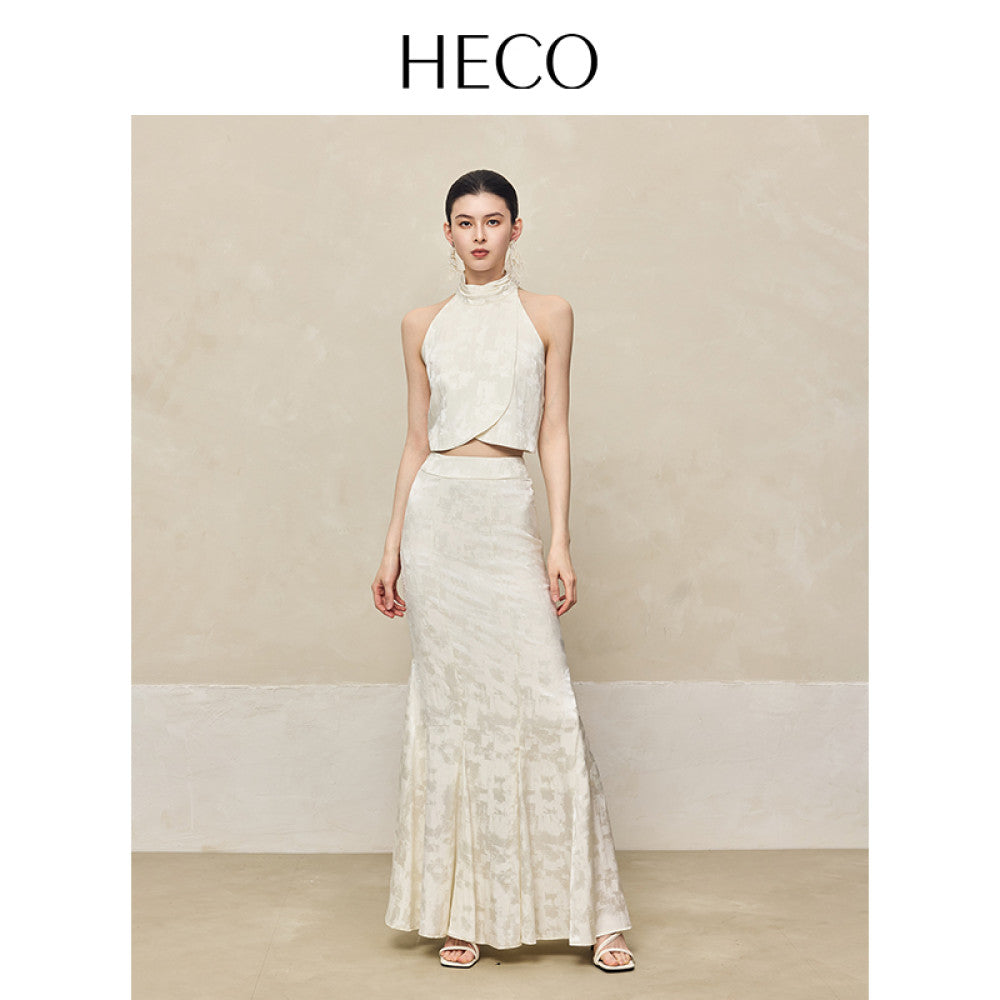 HECO Yunshan ink dyed new Chinese summer new product rayon cross slit pile collar vest top suit for women image 41