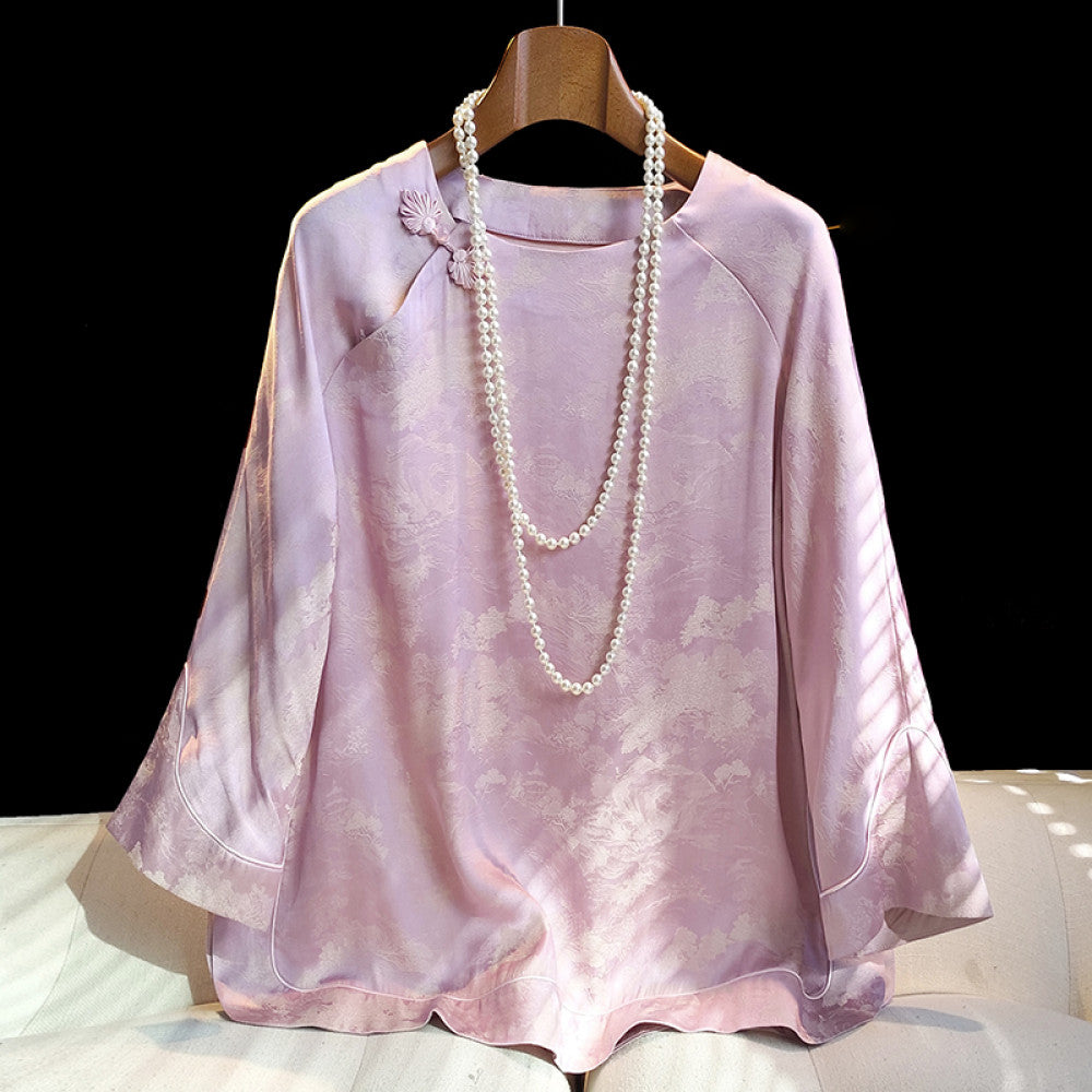 Fashionable new Chinese style improved round neck shirt with women s design sense seven quarter sleeve improved retro buckle casual versatile top image 16