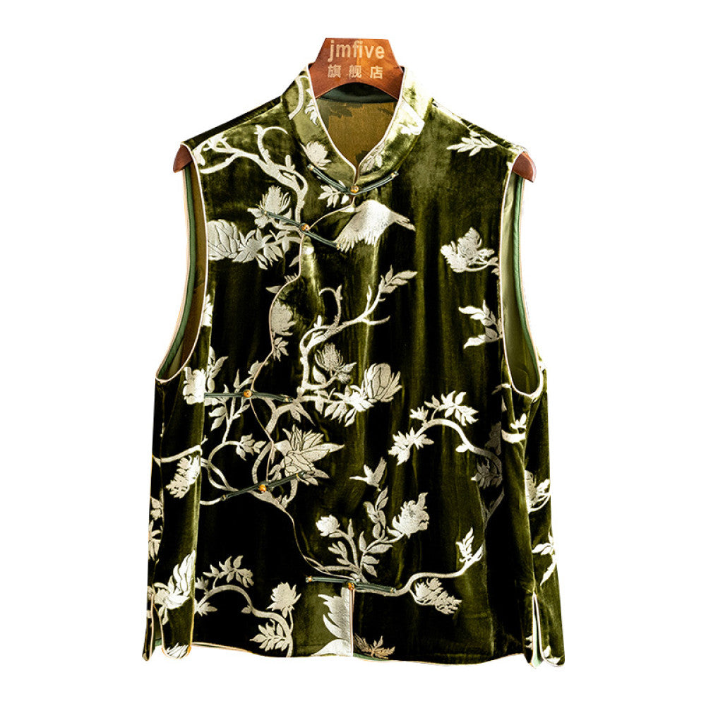New Chinese style silk velvet retro vest for women in the spring of 2025 fashionable and elegant temperament wearing an external vest image 6