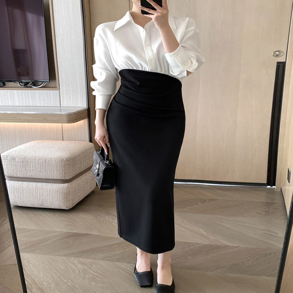 FT GUOGE Guoge s shirt dress for women in the autumn of 2025 with a waist cinching and slimming style a commuting patchwork long skirt image 5