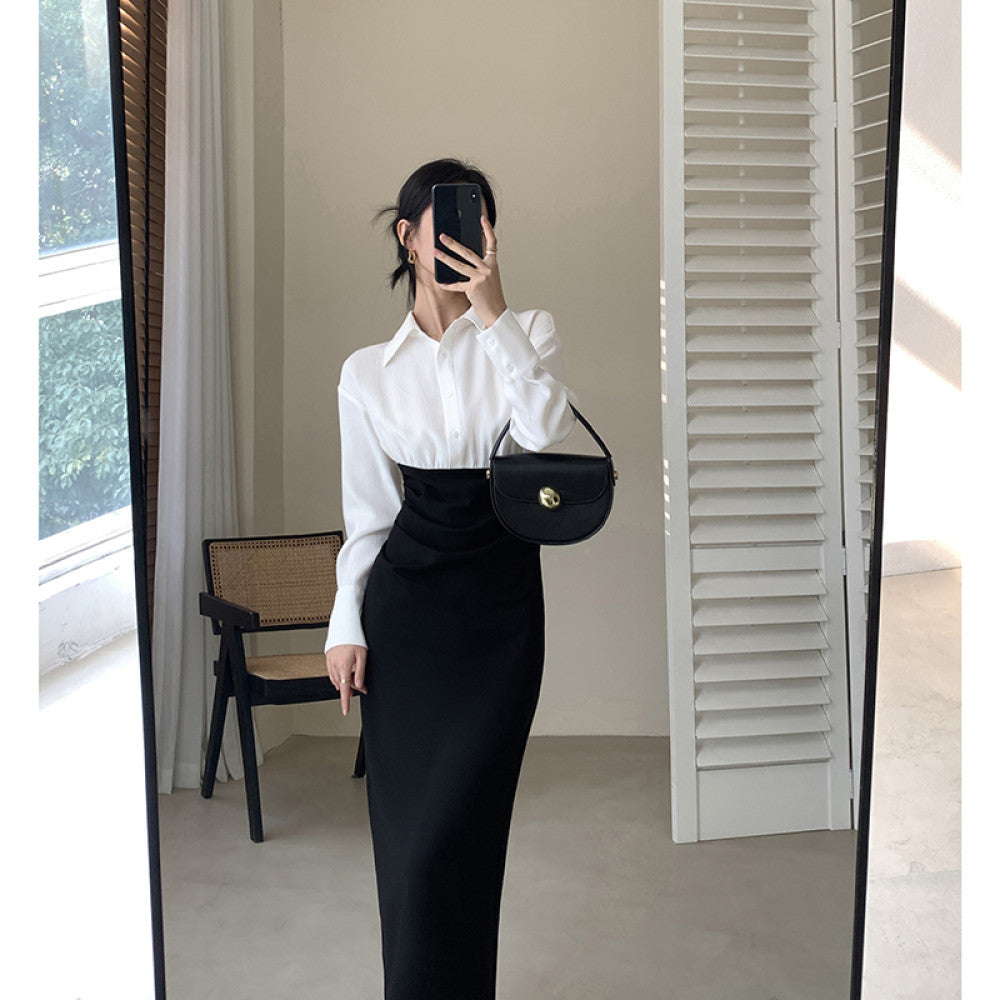 FT GUOGE Guoge s shirt dress for women in the autumn of 2025 with a waist cinching and slimming style a commuting patchwork long skirt image 6