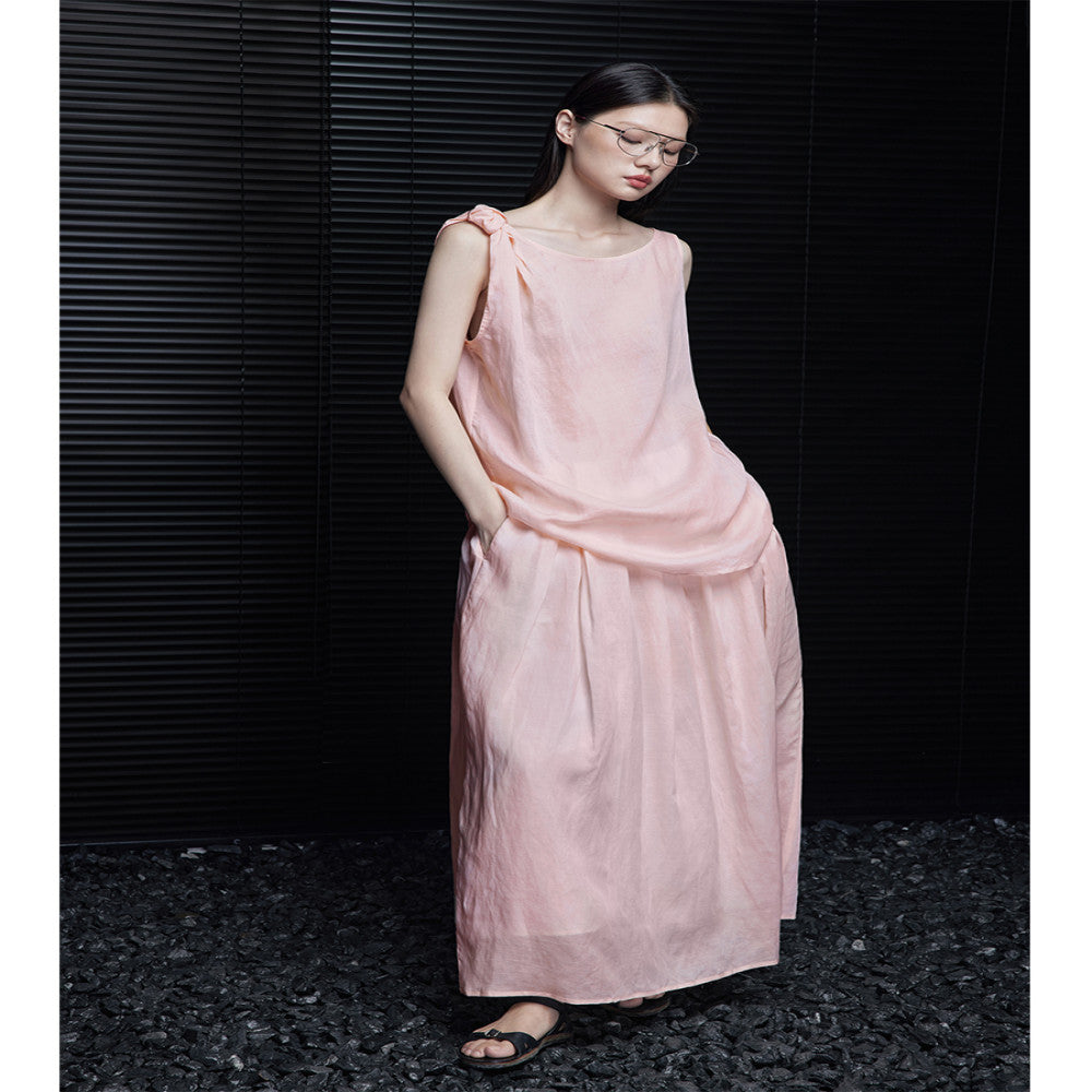 Moment pink sleeveless linen vest for women in the summer of 2025 new loose super hot age reducing light luxury high end feeling image 2