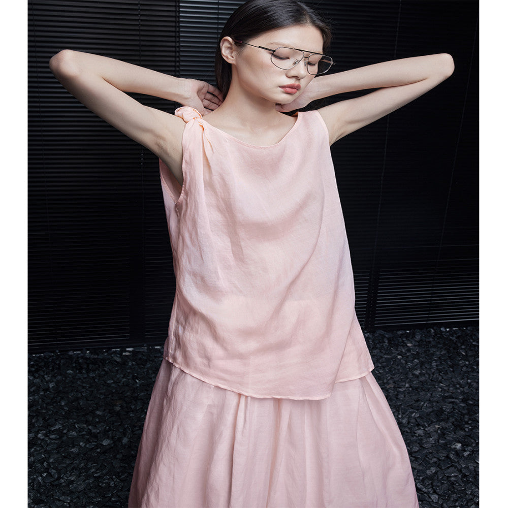 Moment pink sleeveless linen vest for women in the summer of 2025 new loose super hot age reducing light luxury high end feeling image 4