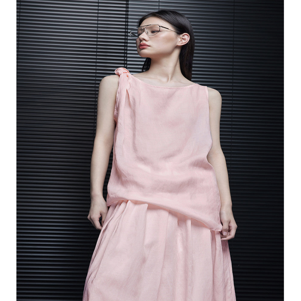 Moment pink sleeveless linen vest for women in the summer of 2025 new loose super hot age reducing light luxury high end feeling image 5