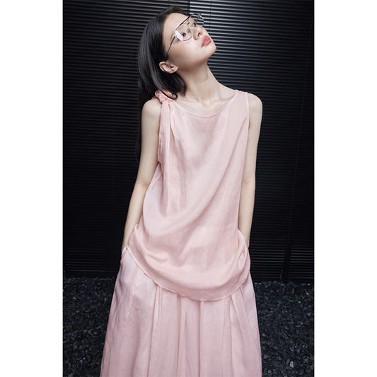 ASAYA4661 – Blush Knot-Shoulder Linen Top 🌸✨