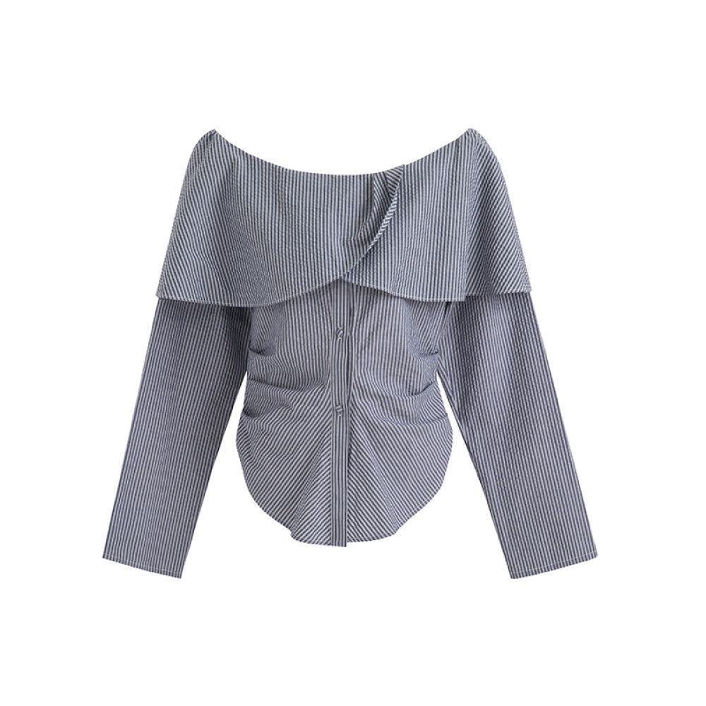 UNSPOKEN One Shoulder Lace Striped Shirt for Women Autumn 2025 New Collection High End Waist Style Long Sleeve Top image 17