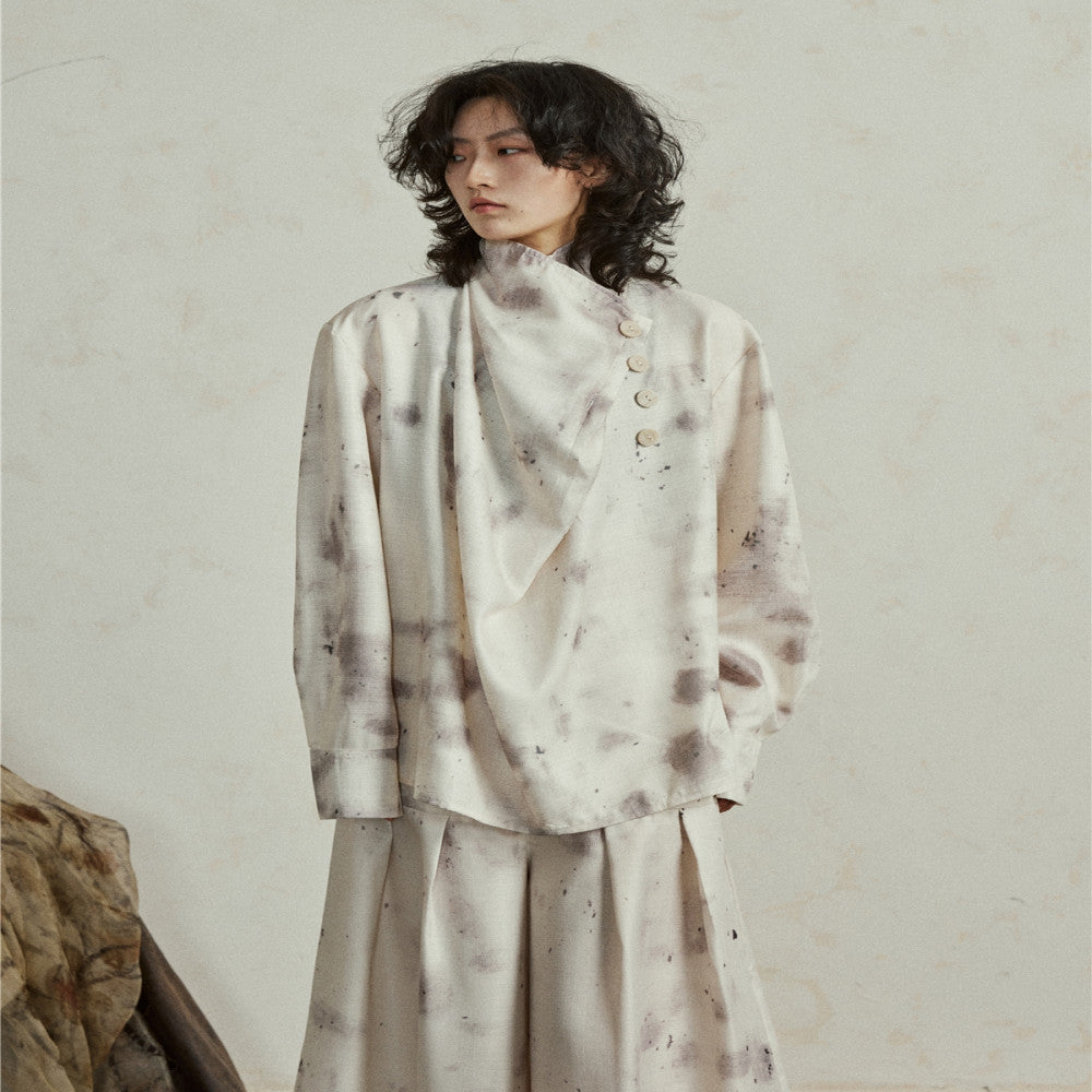 SUNYVONNE Unique Design Sense Yamamoto Feng Shui Ink Plant Dyeing Long Sleeve Shirt Wide Leg Pants Two Piece Set image 11