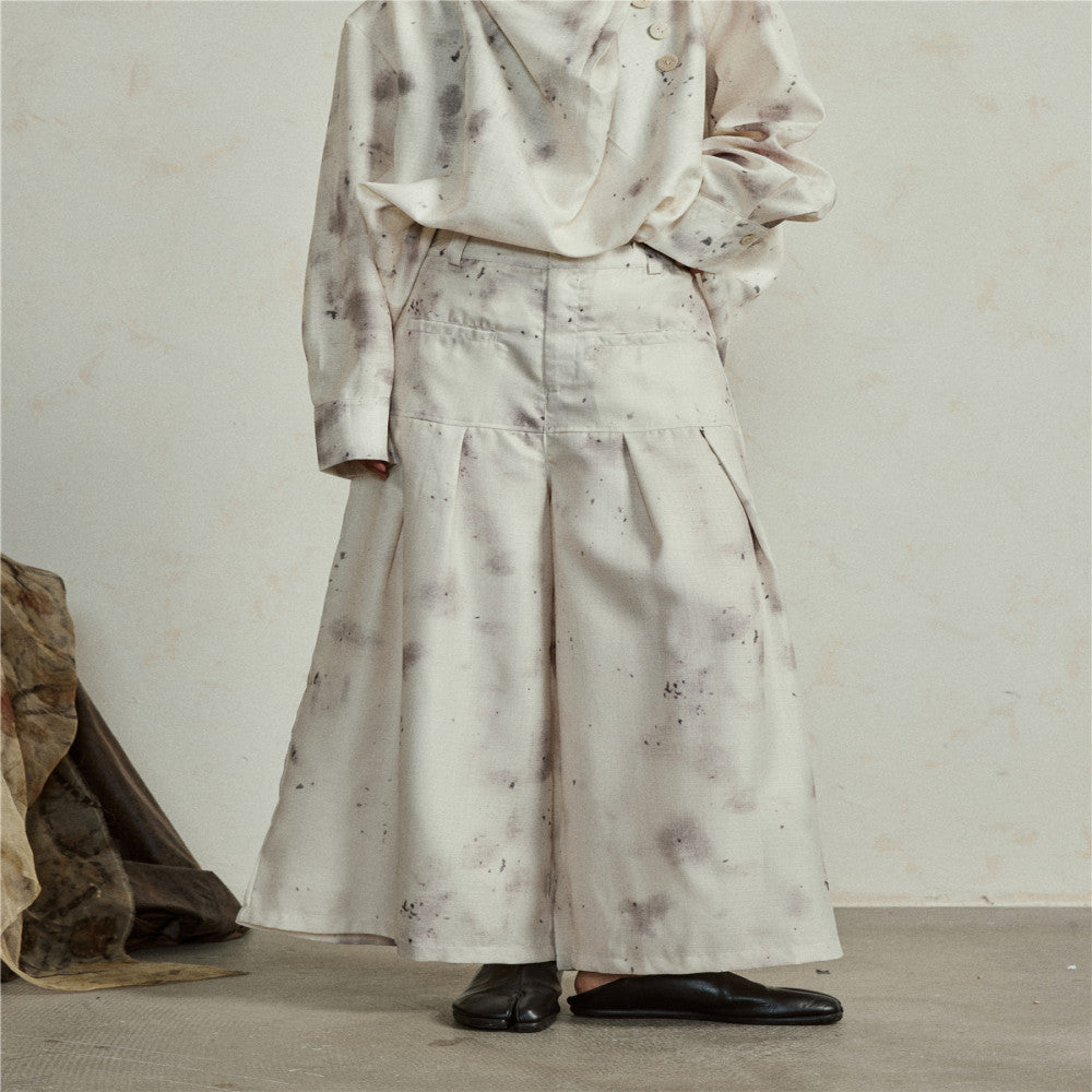 SUNYVONNE Unique Design Sense Yamamoto Feng Shui Ink Plant Dyeing Long Sleeve Shirt Wide Leg Pants Two Piece Set image 12