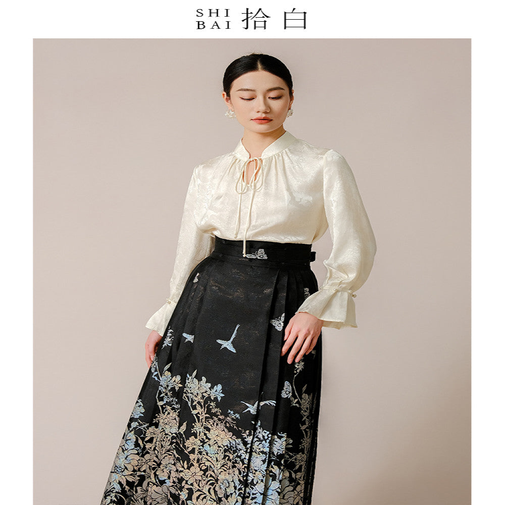 SHIBAI White Collection New Chinese style horse face skirt Chinese style Spring and Autumn daily improvement Hanfu black woven gold jacquard half skirt image 6