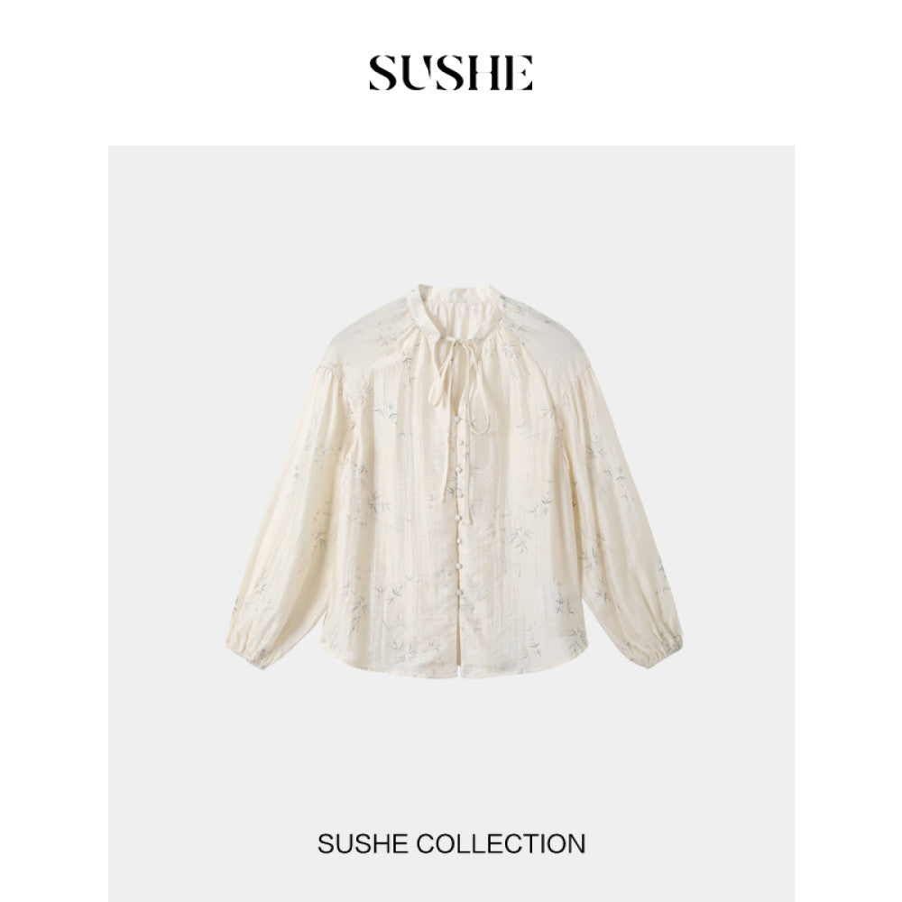 Shuxi SUSHE 2025 Autumn New Top Women s New Chinese Elegant Jacquard Elegant Lace up Small V neck Shirt image 8