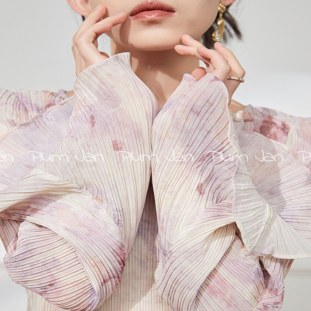 Plum Jan flared sleeve shirt women s summer new style small fresh long sleeved top slim fit French style exquisite small shirt image 1